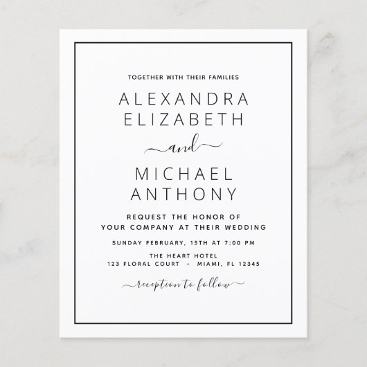 予算白黒結婚とフォト招待状F チラシ (正面)