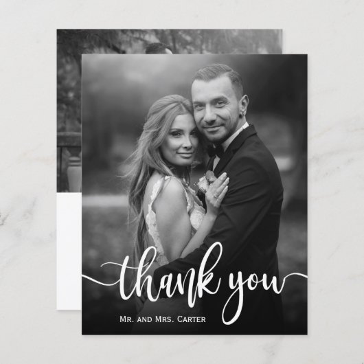 予算白黒結婚写真のサンキューカード (正面/裏面)