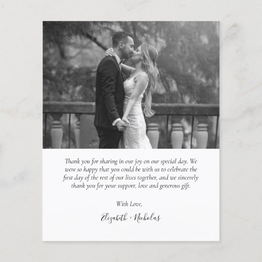 予算白黒結婚写真のサンキューカード (裏面)