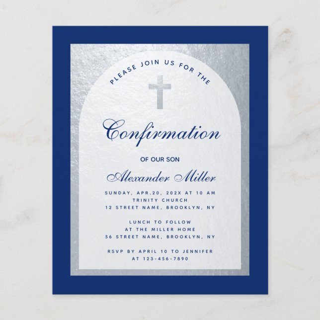 予算確認ブルー王室のシルバー招待状 (正面)