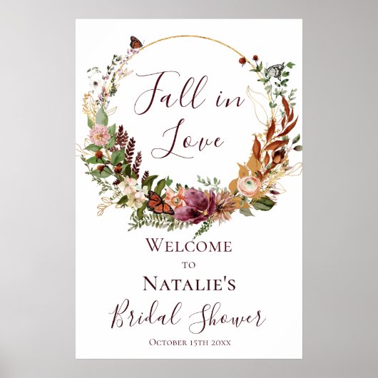 予算秋のフローラブライダルシャワーウェルカムサイン ポスター (正面)
