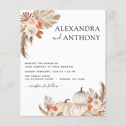 予算秋の結婚式パンプキンズパンパスグラスフライヤー チラシ (正面)