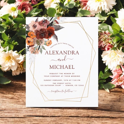 予算秋の結婚式燃えたオレンジ色のフローラ チラシ