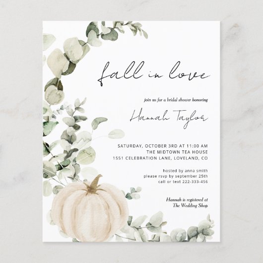 予算秋インラブカボチャブライダルシャワー招待状 (正面)