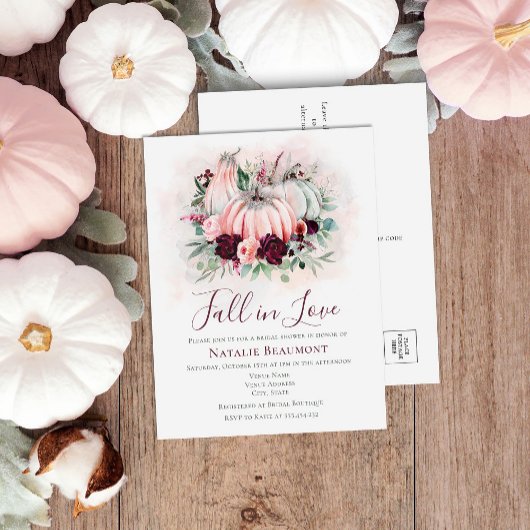 予算秋インラブカボチャブライダルシャワー インビテーションポストカード