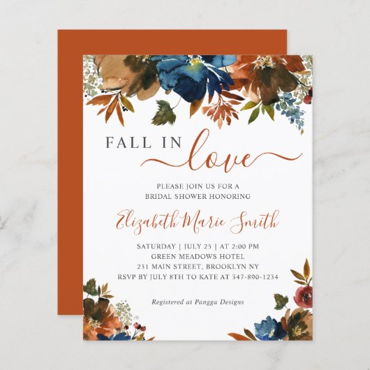 予算秋インラブフローラネイビーブルーブライダルシャワー (正面/裏面)