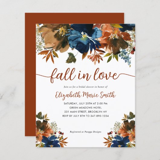 予算秋インラブフローラネイビーブルーブライダルシャワー (正面/裏面)