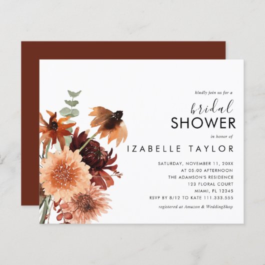 予算秋オータムテラコッタブライダルシャワー招待状 (正面/裏面)
