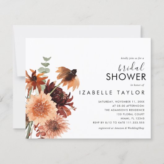 予算秋オータムテラコッタブライダルシャワー招待状 (正面)