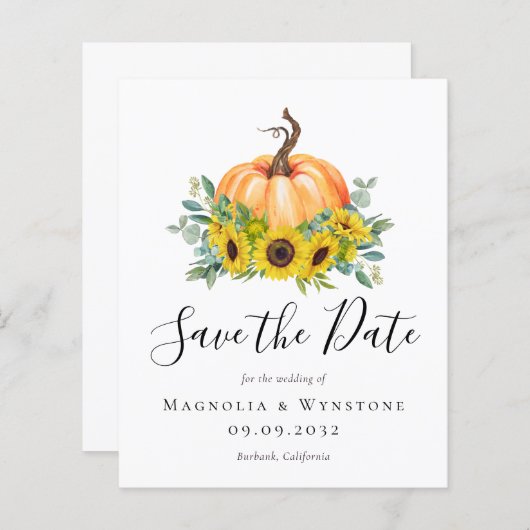 予算秋カボチャ結婚式の日付を保存 (正面/裏面)