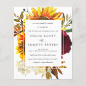 予算秋サンフラワーズバーガンディ結婚式招待状 (正面)