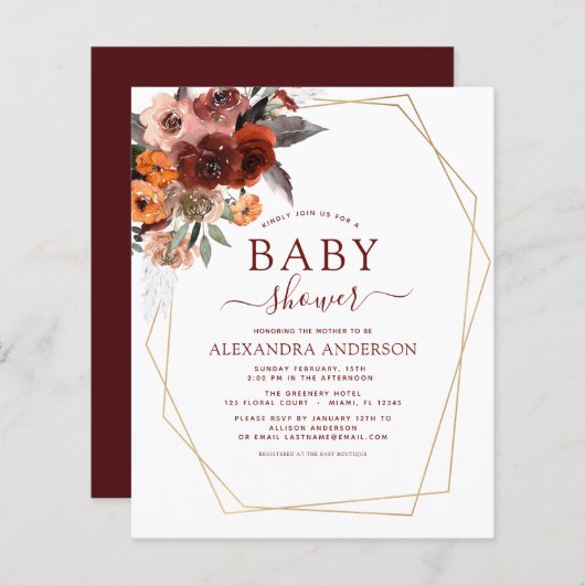 予算秋バーガンディーベビーシャワーフローラ (正面/裏面)