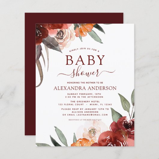 予算秋バーガンディーベビーシャワーフローラ (正面/裏面)