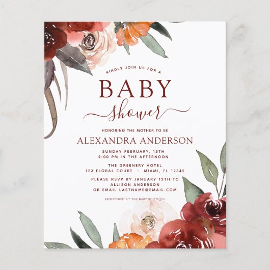 予算秋バーガンディーベビーシャワーフローラ (正面)