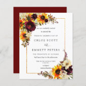 予算秋フラワーズヒマワリ結婚式招待状 (正面/裏面)