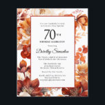 予算秋フラワーズ70th誕生日招待状<br><div class="desc">テラコッタエレガントオレンジ色の水色の花はっきりしたは、この秋フローラ誕生日の招待にフローラフレームを作成する。そのシンプル場与えの台本モダンだ。</div>