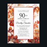 予算秋フラワーズ90th誕生日招待状<br><div class="desc">テラコッタエレガントオレンジ色の水色の花はっきりしたは、この秋フローラ誕生日の招待にフローラフレームを作成する。そのシンプル場与えの台本モダンだ。</div>