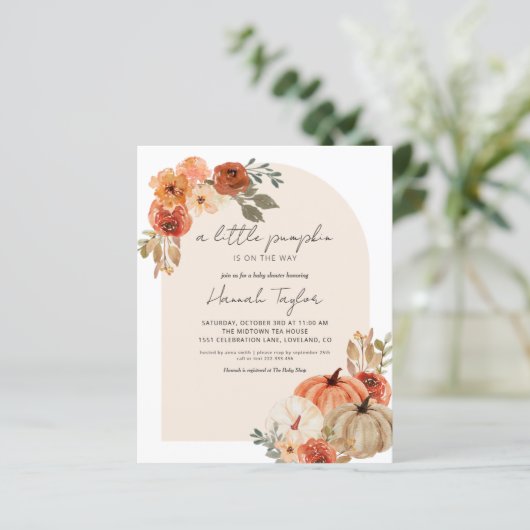 予算秋ベビーシャワーリトルカボチャ招待状 (スタンド正面)