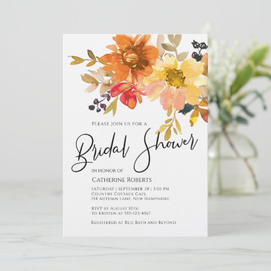 予算秋モダン水彩フローラブライダルシャワー 招待状 (スタンド正面)