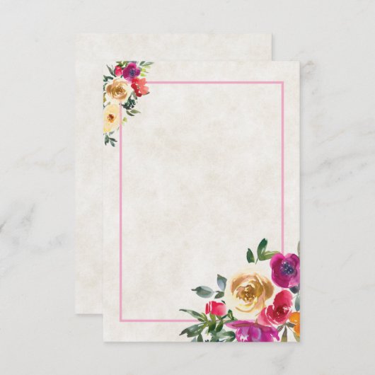 予算空白のレモンとマゼンタのフローラの結婚invi 招待状 (正面/裏面)