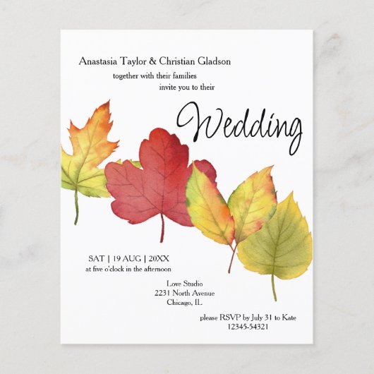 予算紅葉結婚式招待状 (正面)