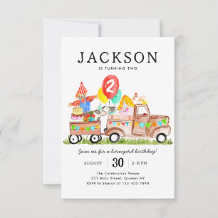 予算納屋周囲の庭動物トラックキッズファーム誕生日 ノートカード