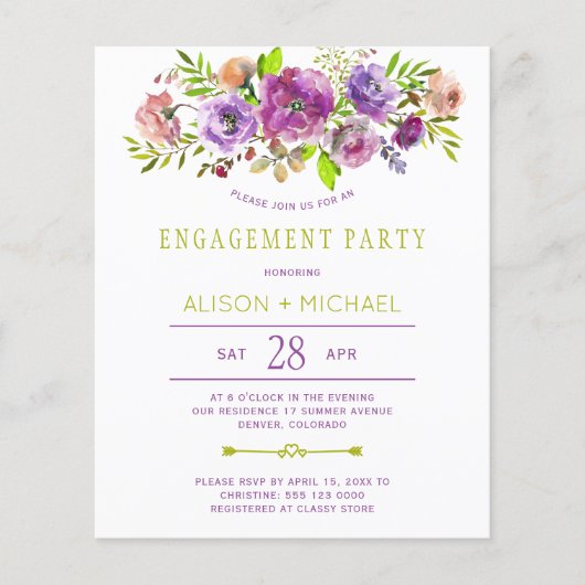 予算素朴なフローラ婚約パーティ招待 (正面)