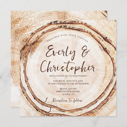 予算素朴の木材結婚カットスライスのカスタマイズ可能 招待状 (正面/裏面)