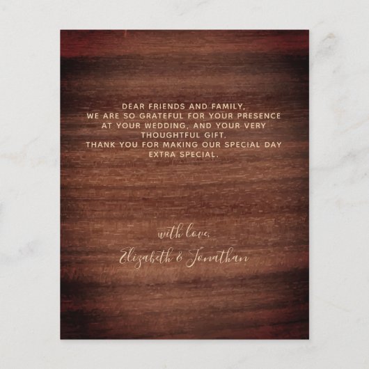 予算素朴の結婚3枚の写真サンキューカード (裏面)