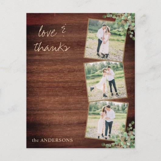 予算素朴の結婚3枚の写真サンキューカード (正面)