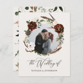 予算素朴の葉結婚式招待状 (正面/裏面)