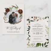 予算素朴の葉結婚式招待状 ノートカード (正面/裏面)