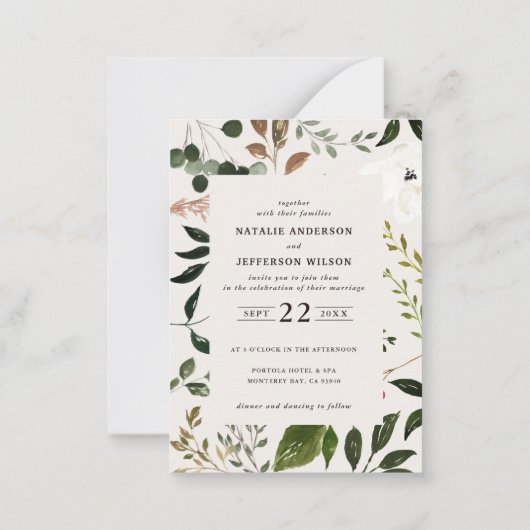 予算素朴の葉結婚式招待状 ノートカード (裏面)