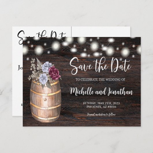 予算素朴バレルフローラ保存日付、国 案内ポストカード (正面/裏面)