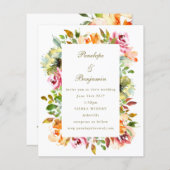 予算素朴フローラ結婚のQRコード招待状 (正面/裏面)