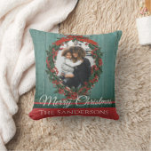 予算素朴ヴィンテージホリデー写真クリスマスカード クッション (ブランケット)