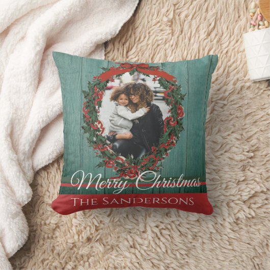 予算素朴ヴィンテージホリデー写真クリスマスカード クッション (ブランケット)