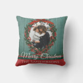 予算素朴ヴィンテージホリデー写真クリスマスカード クッション (裏面)