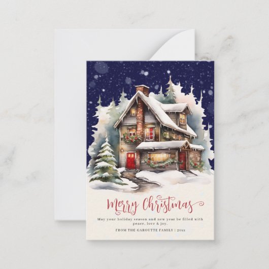 予算素朴冬写真メリークリスマス ノートカード (正面)