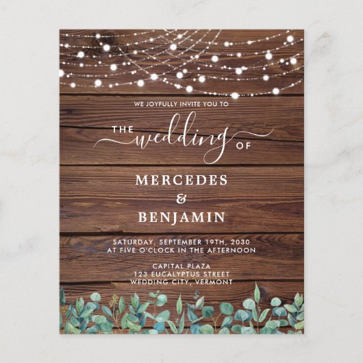 予算素朴文字列ライツユーカリ結婚の請求書 (正面)