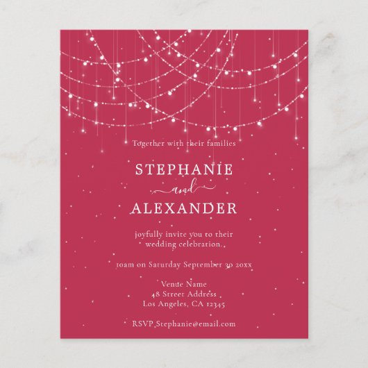 予算素朴文字列ライトマゼンタウェディング招待 (正面)