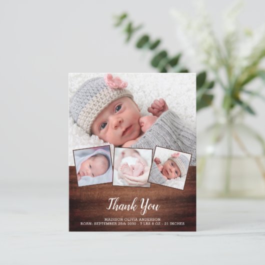 予算素朴新生児4写真サンキューカード (スタンド正面)