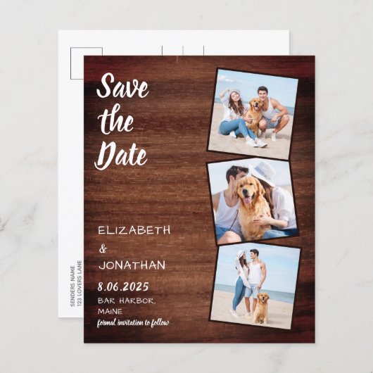 予算素朴木材の日付の写真を保存結婚する (正面/裏面)