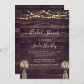予算素朴木材フローラ照明ブライダルシャワーInv 招待状 (正面/裏面)