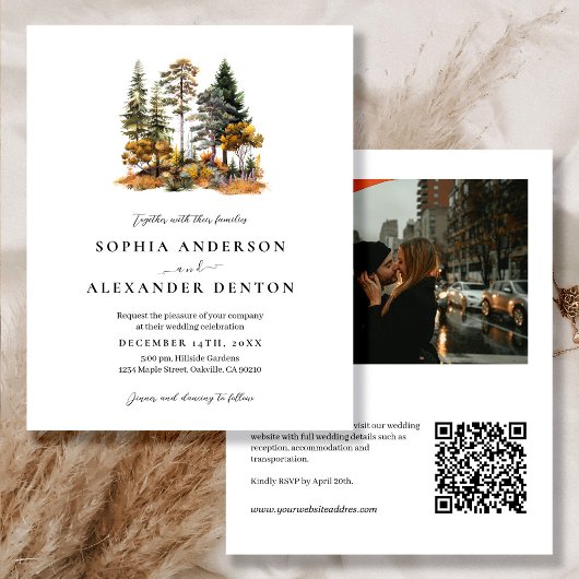 予算素朴秋の写真QRコード結婚式の招待