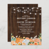 予算素朴秋フローラ結婚式招待状 (正面/裏面)