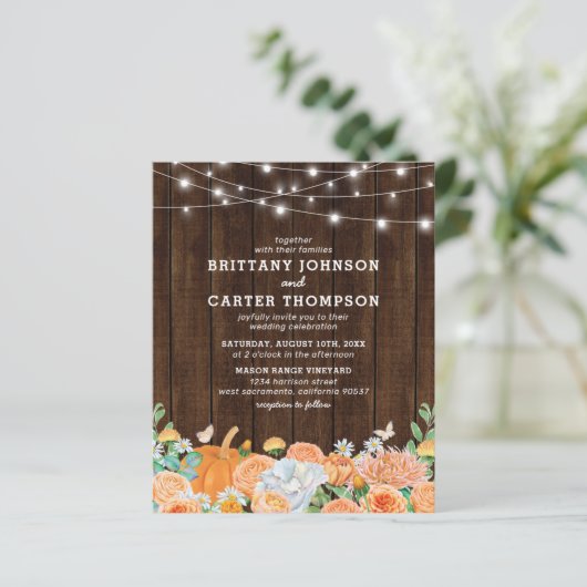 予算素朴秋フローラ結婚式招待状 (スタンド正面)