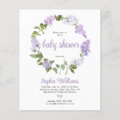 予算素朴薄紫花赤ちゃんシャワー招待状 (正面)