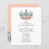 予算素朴赤面結婚式招待状 (正面/裏面)