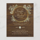 予算素朴金ゴールド緑のリース結婚式の招待 (正面)